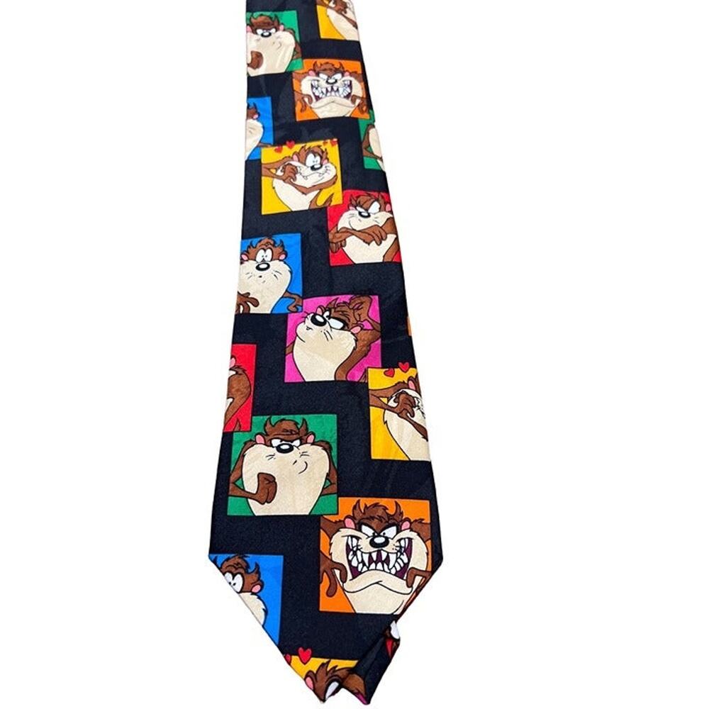Vintage Looney Tunes Mania Large Character Squares 100% Polyester Men's Necktie